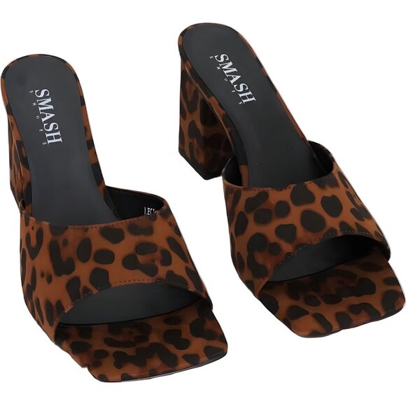 SMASH Women's Jennifer B Leopard Print Open Toe Heels 10M - Picture 1 of 6
